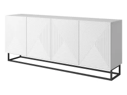 Aparador de 4 puertas de madera laminada blanca con pie de metal 200x43 cm