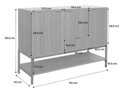 Aparador de 3 puertas de madera de nogal y metal, 110cm nogal