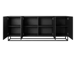 Aparador de 4 puertas de madera laminada negra con pie de metal 200x43 cm