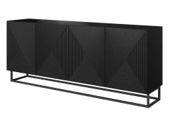 Aparador de 4 puertas de madera laminada negra con pie de metal 200x43 cm