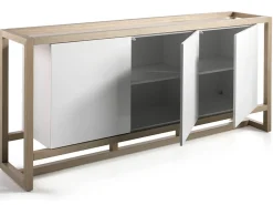 Aparador de 3 puertas de madera lacada en blanco y haya natural Valeto 195 cm