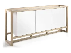 Aparador de 3 puertas de madera lacada en blanco y haya natural Valeto 195 cm