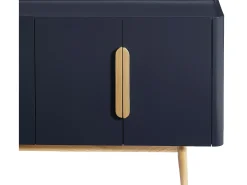 Aparador de 4 puertas en MDF y madera de caucho - Azul y Natural Claro - DUNELON