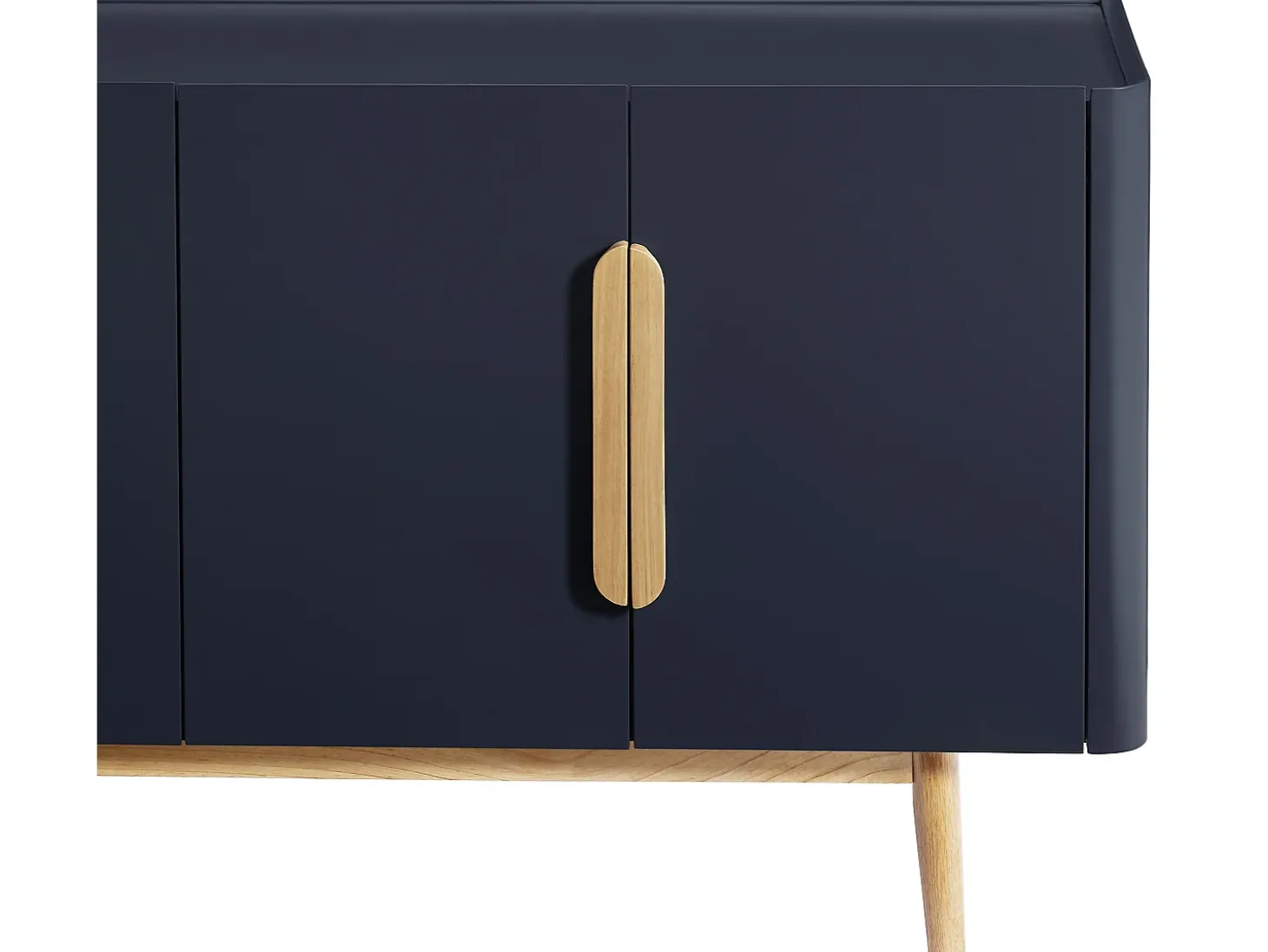 Aparador de 4 puertas en MDF y madera de caucho - Azul y Natural Claro - DUNELON