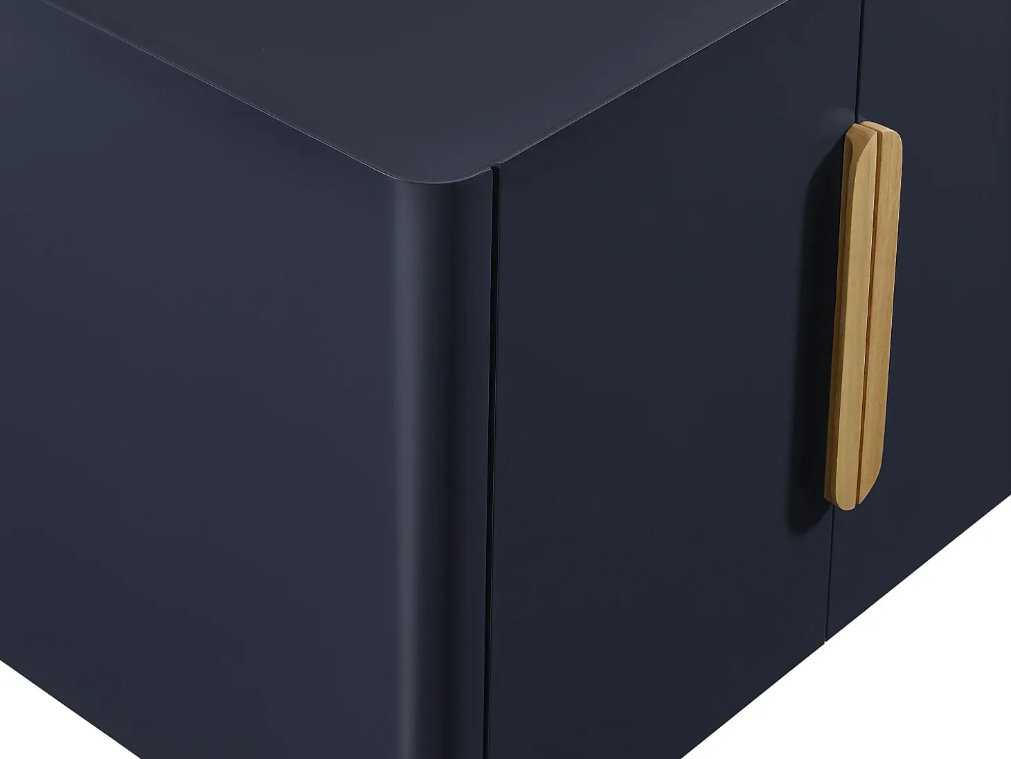 Aparador de 4 puertas en MDF y madera de caucho - Azul y Natural Claro - DUNELON