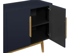Aparador de 4 puertas en MDF y madera de caucho - Azul y Natural Claro - DUNELON