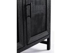 Aparador de 3 puertas en madera maciza de mango negro y ratán negro Waky 125 cm