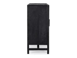 Aparador de 3 puertas en madera maciza de mango negro y ratán negro Waky 125 cm