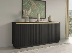 Aparador de 3 puertas en madera laminada negra 154x72 cm