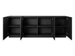 Aparador de 4 puertas en madera laminada negra 200x43 cm