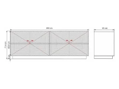 Aparador de 4 puertas en madera laminada negra 200x43 cm