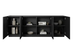 Aparador de 4 puertas en madera laminada negra 200x43 cm