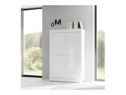 Aparador de 4 puertas ISORA – Blanco lacado brillante – Diseño moderno y funcional
