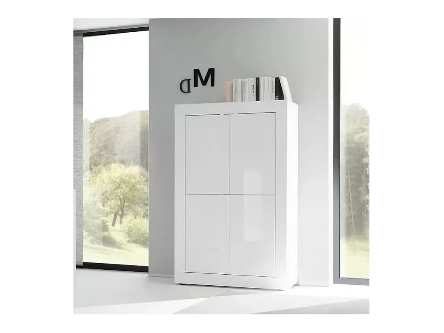 Aparador de 4 puertas ISORA – Blanco lacado brillante – Diseño moderno y funcional