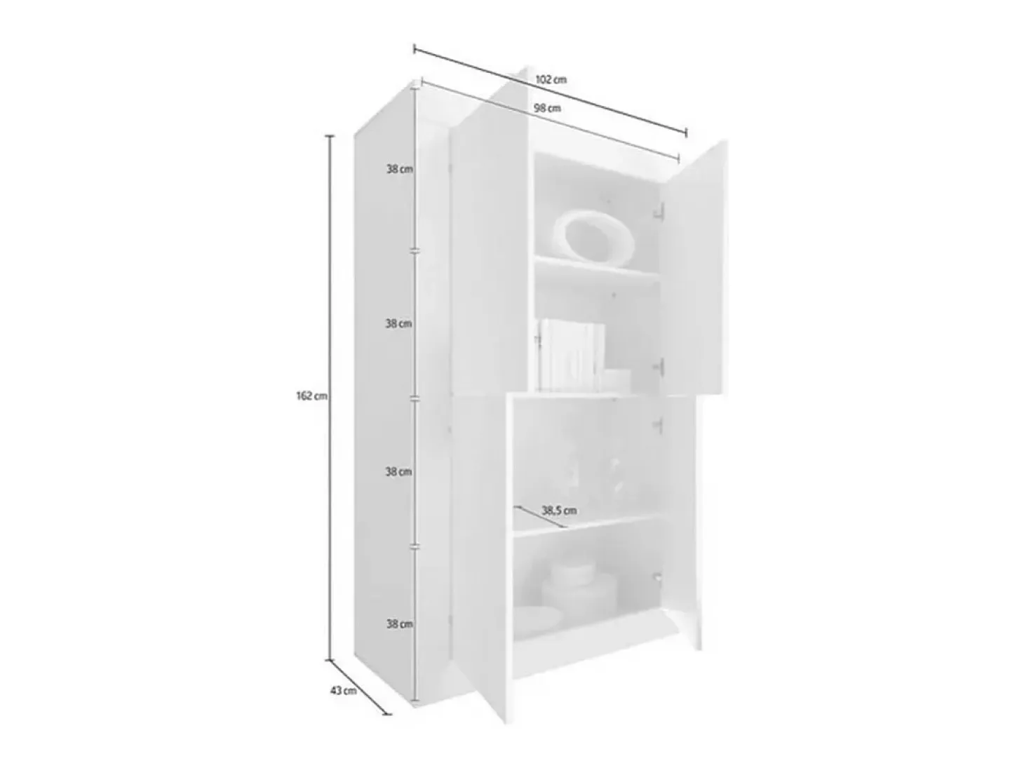 Aparador de 4 puertas ISORA – Blanco lacado brillante – Diseño moderno y funcional