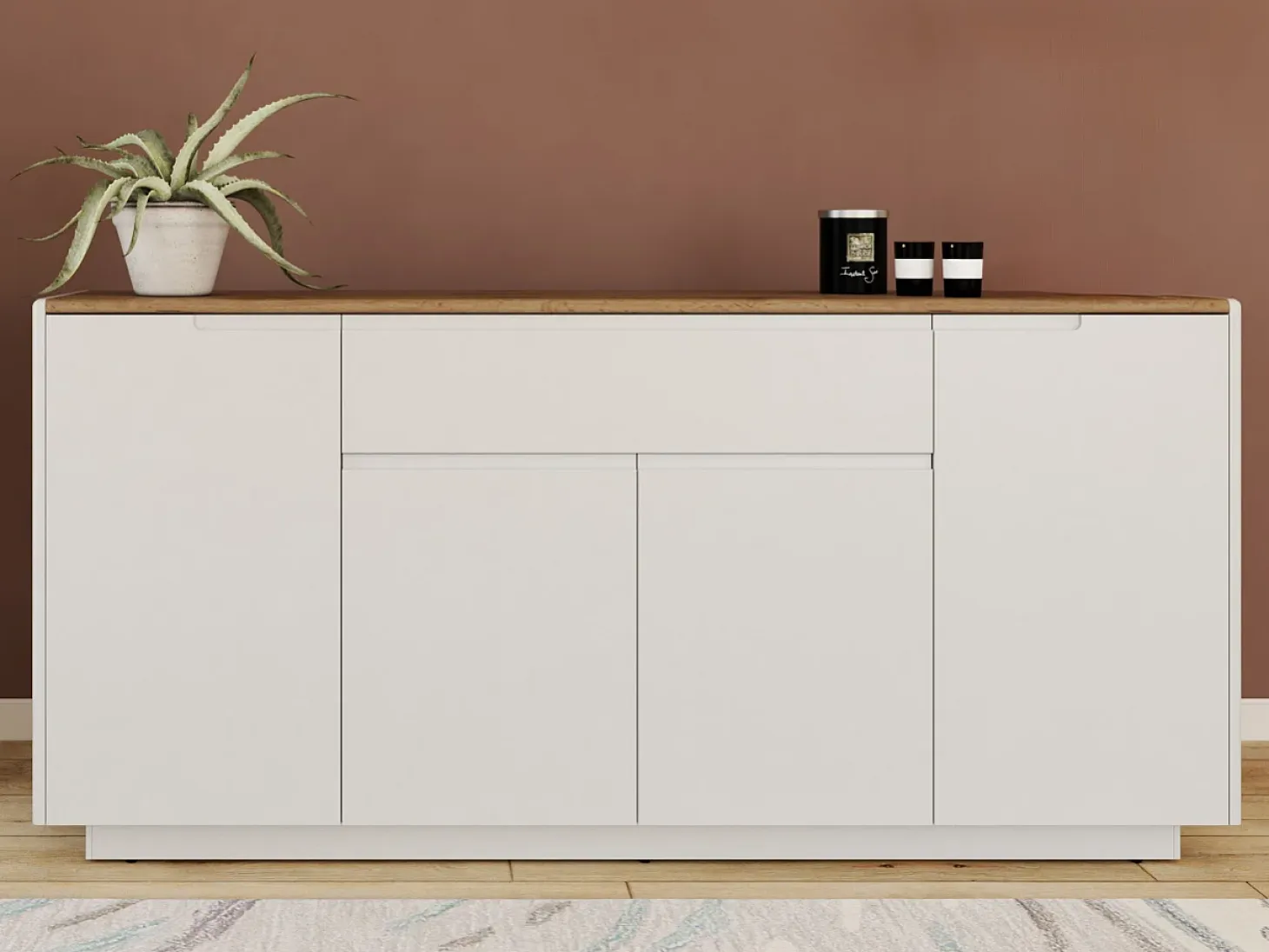 Aparador de 4 puertas y 1 cajón. MDF lacado en blanco. AMANI