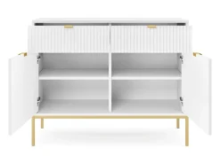 Aparador de 2 puertas y 2 cajones con patas de metal dorado, 104x83 cm