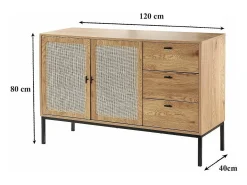 Aparador de 2 puertas y 3 cajones de ratán L120 cm - JAYA