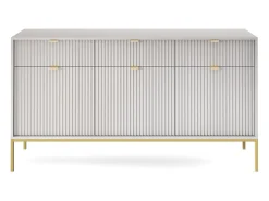 Aparador de 3 puertas y 3 cajones con patas de metal dorado, 154x83 cm