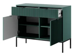 Aparador de 2 puertas y 2 cajones con patas de metal negro, 104x83 cm
