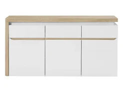 Aparador de 3 puertas y 3 cajones con luces LED de MDF - Natural y blanco lacado - VADEMOSA