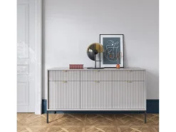 Aparador de 3 puertas y 3 cajones con patas de metal negro, 154x83 cm