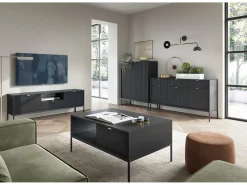 Aparador de 3 puertas y 3 cajones con patas de metal negro, 154x83 cm