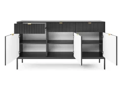 Aparador de 3 puertas y 3 cajones con patas de metal negro, 154x83 cm