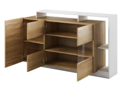 Aparador de 3 puertas y 3 estantes con LEDs - Color: natural y blanco IDESIA