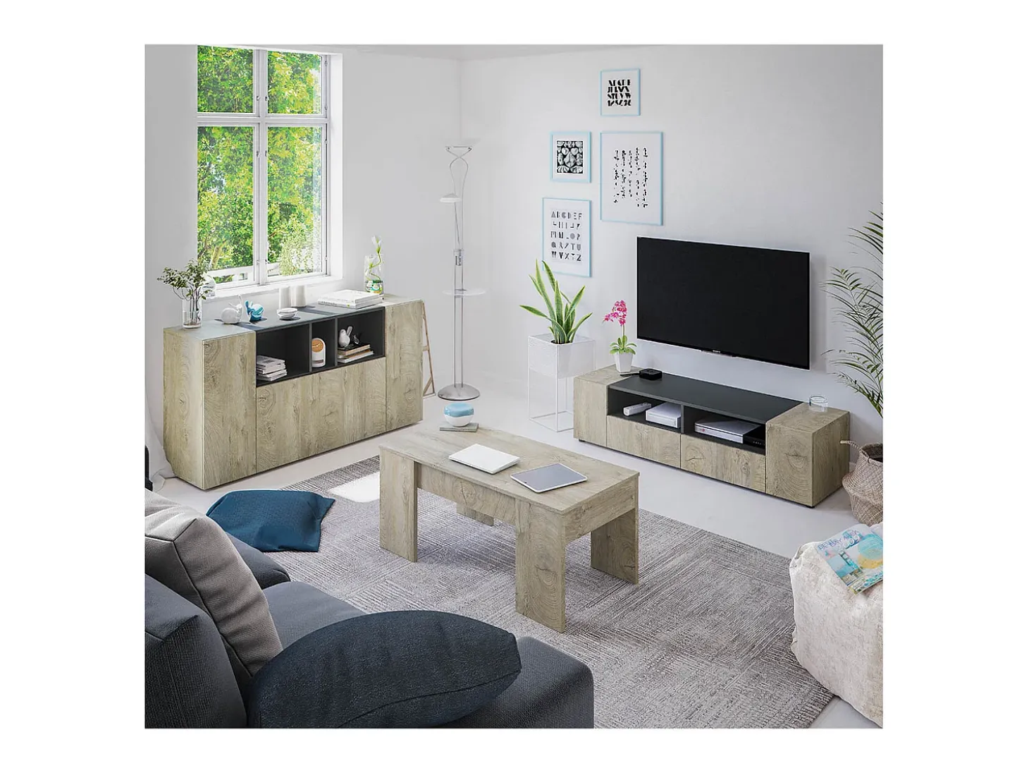 Aparador de 3 puertas y 3 nichos - L150 cm - Tamiko