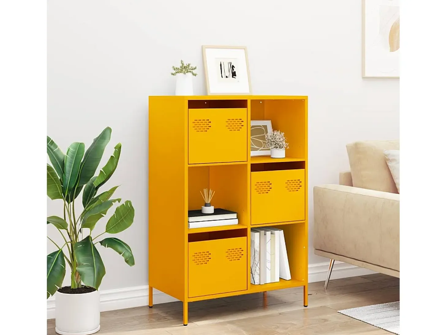 Aparador de acero amarillo mostaza 68x39x103,5 cm