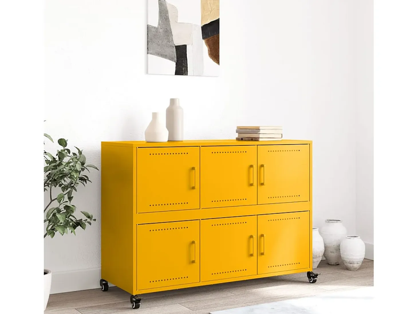 Aparador de acero amarillo mostaza 100,5x39x72 cm