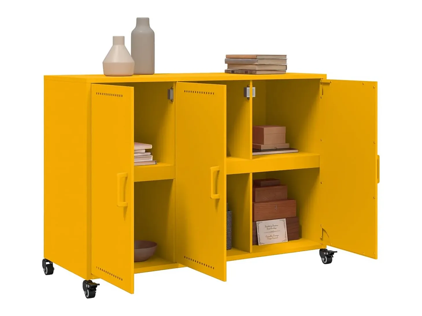 Aparador de acero amarillo mostaza 100,5x39x72 cm