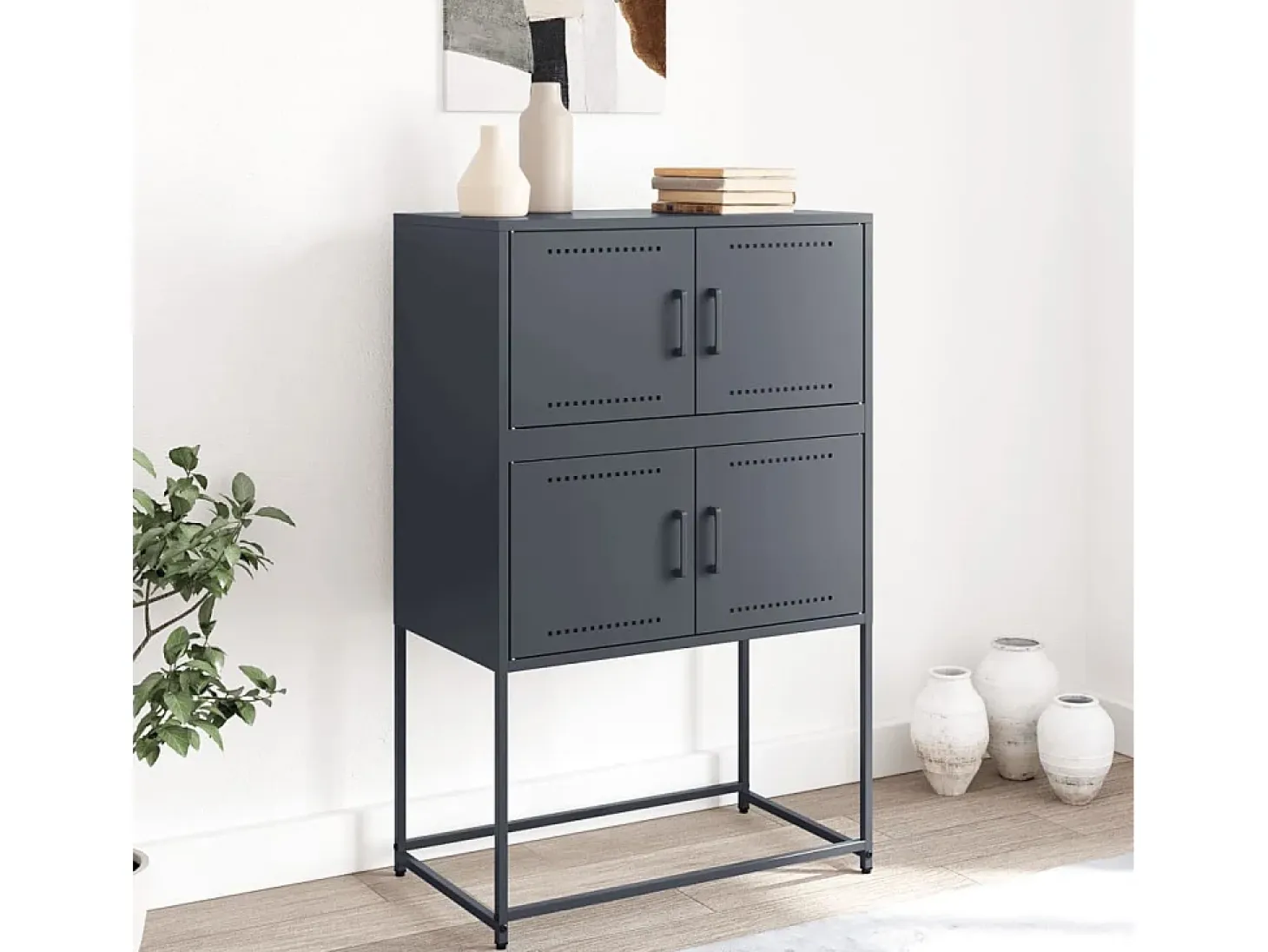 Aparador de acero gris antracita 68,5x38,5x107 cm