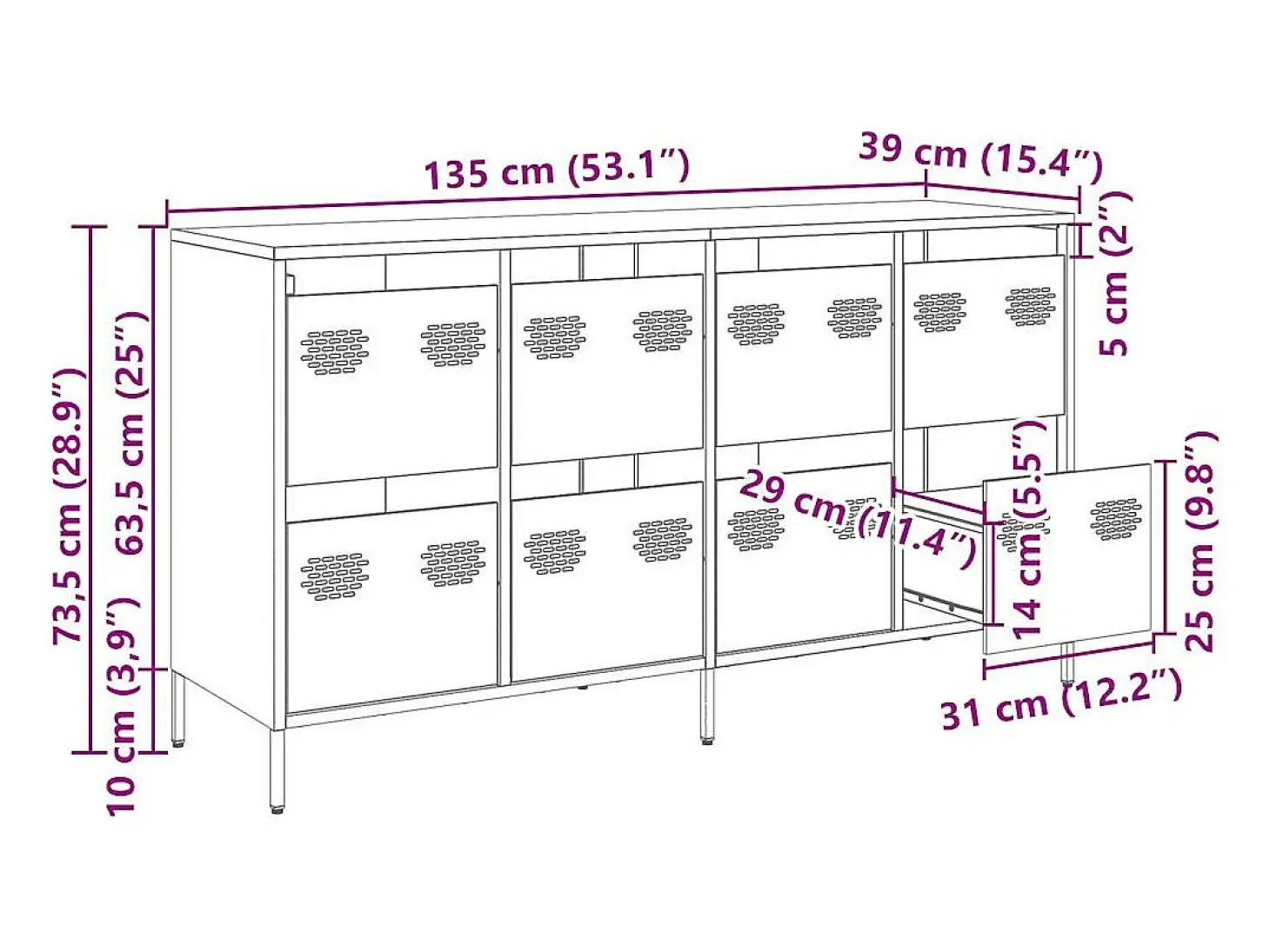 Aparador de acero laminado en frío antracita 135x39x73,5 cm