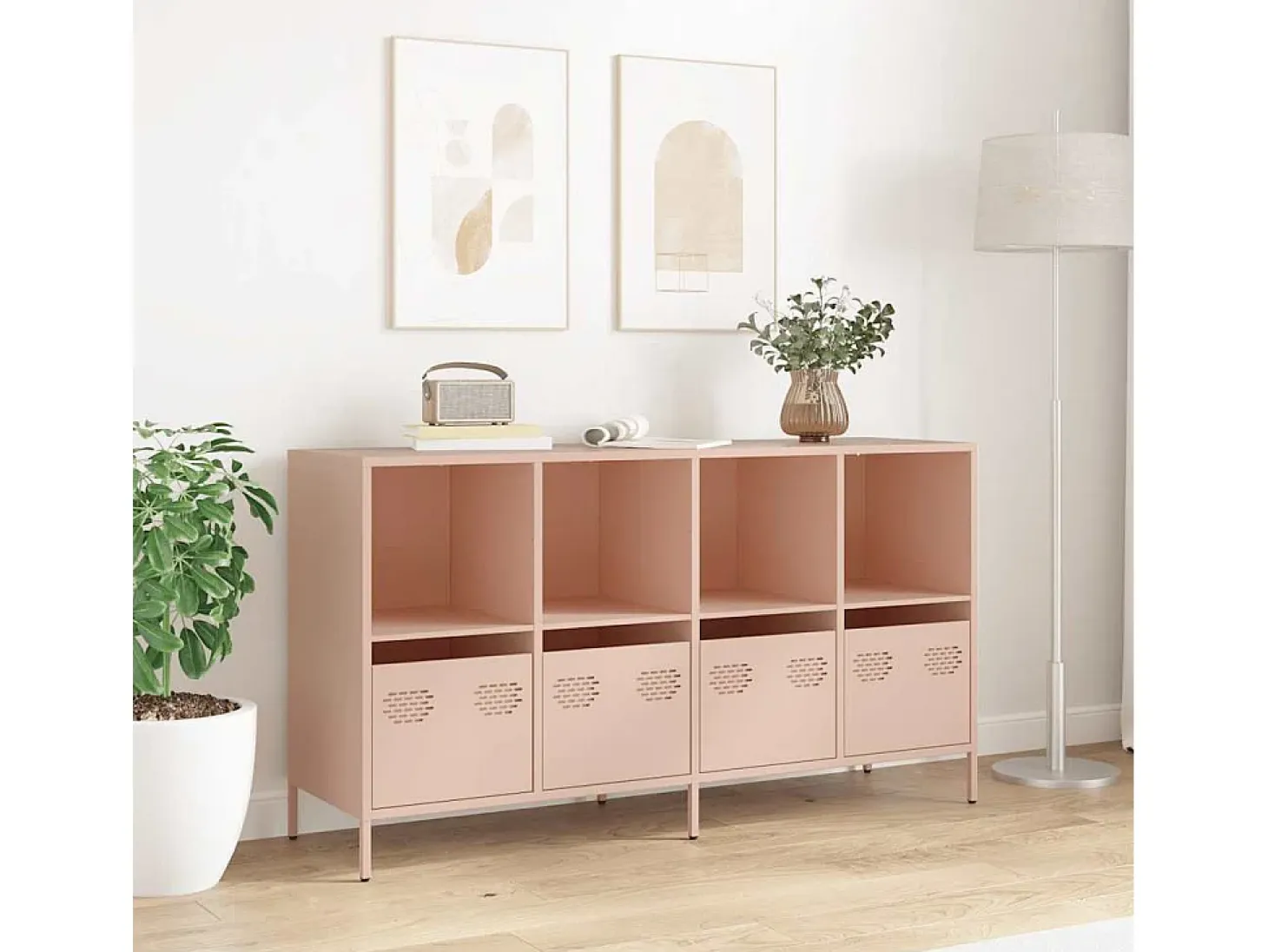Aparador de acero laminado en frío rosa 135x39x73,5 cm