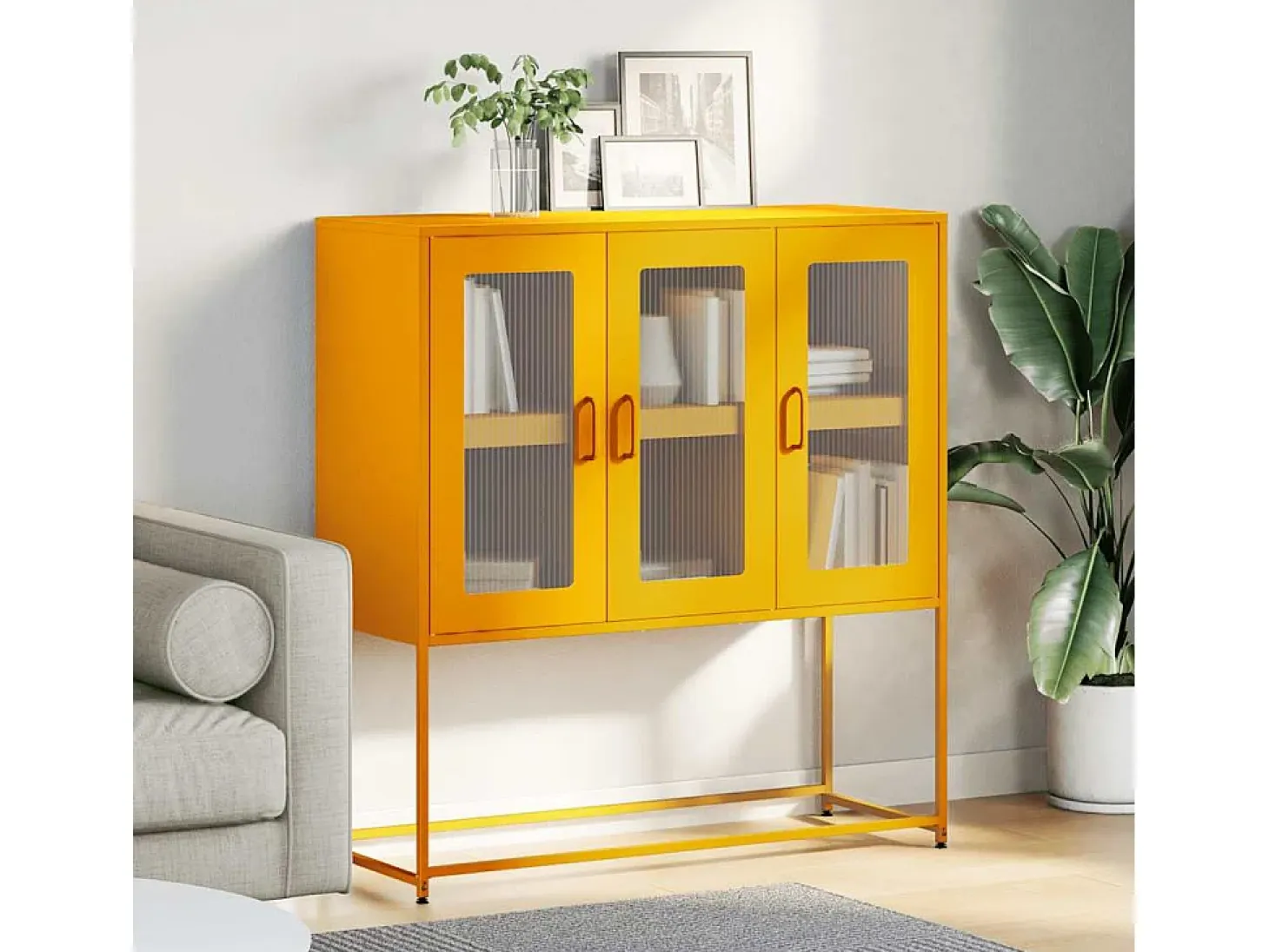 Aparador de acero laminado en frío amarillo 100,5x39x107 cm