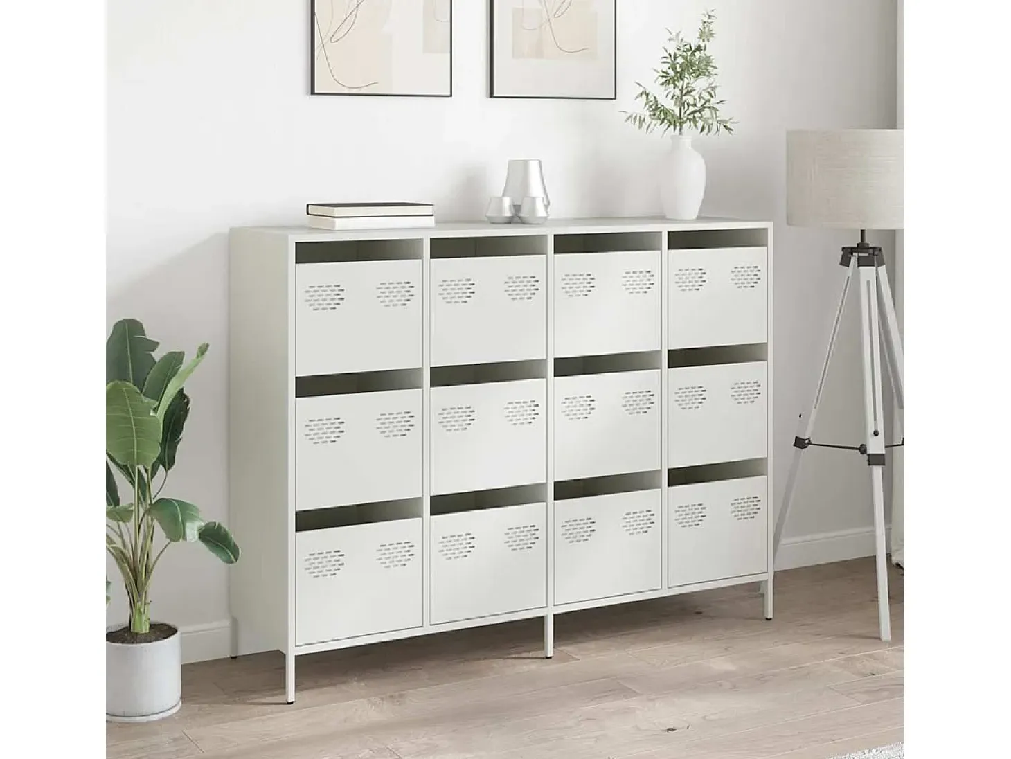 Aparador de acero laminado en frío blanco 135x39x103,5 cm