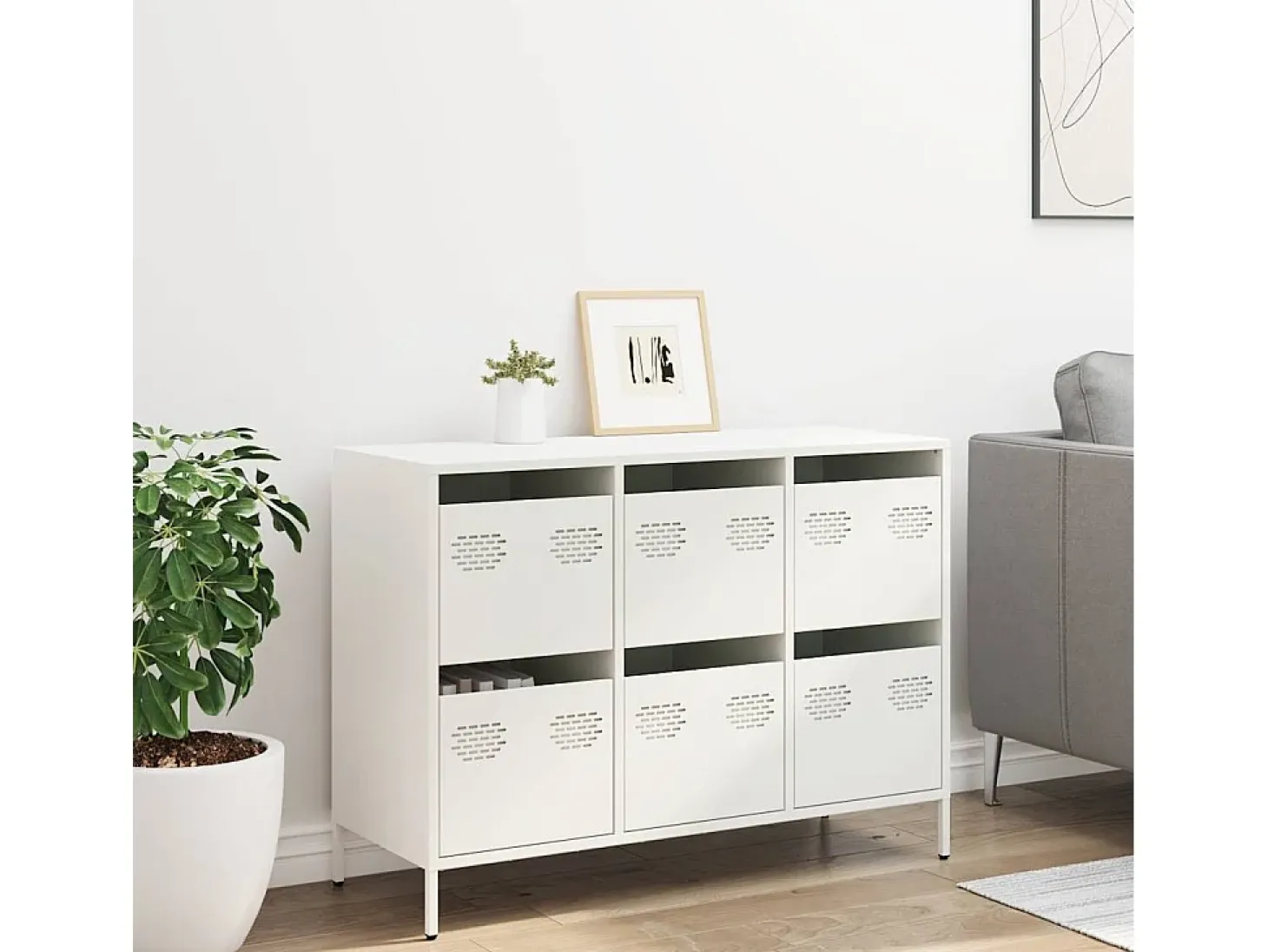 Aparador de acero laminado en frío blanco 101,5x39x73,5 cm
