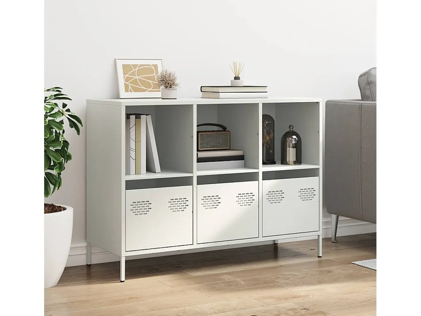 Aparador de acero laminado en frío blanco 101,5x39x73,5 cm