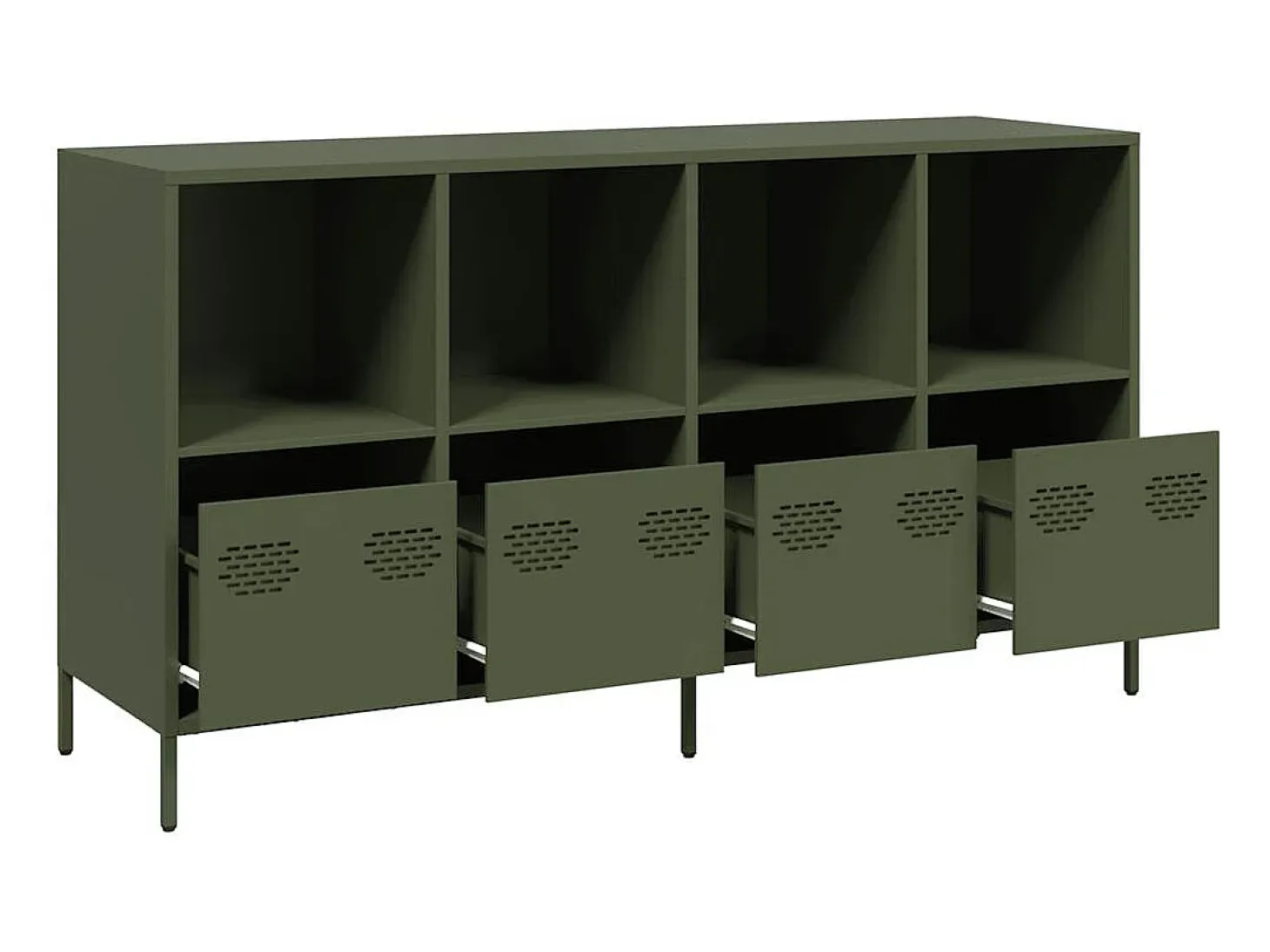 Aparador de acero laminado en frío verde oliva 135x39x73,5 cm