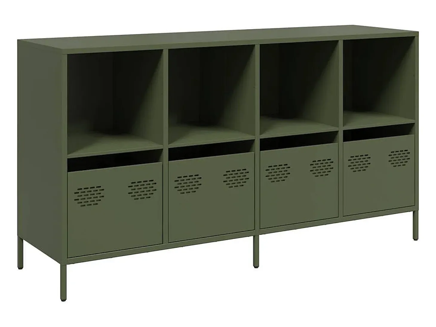 Aparador de acero laminado en frío verde oliva 135x39x73,5 cm