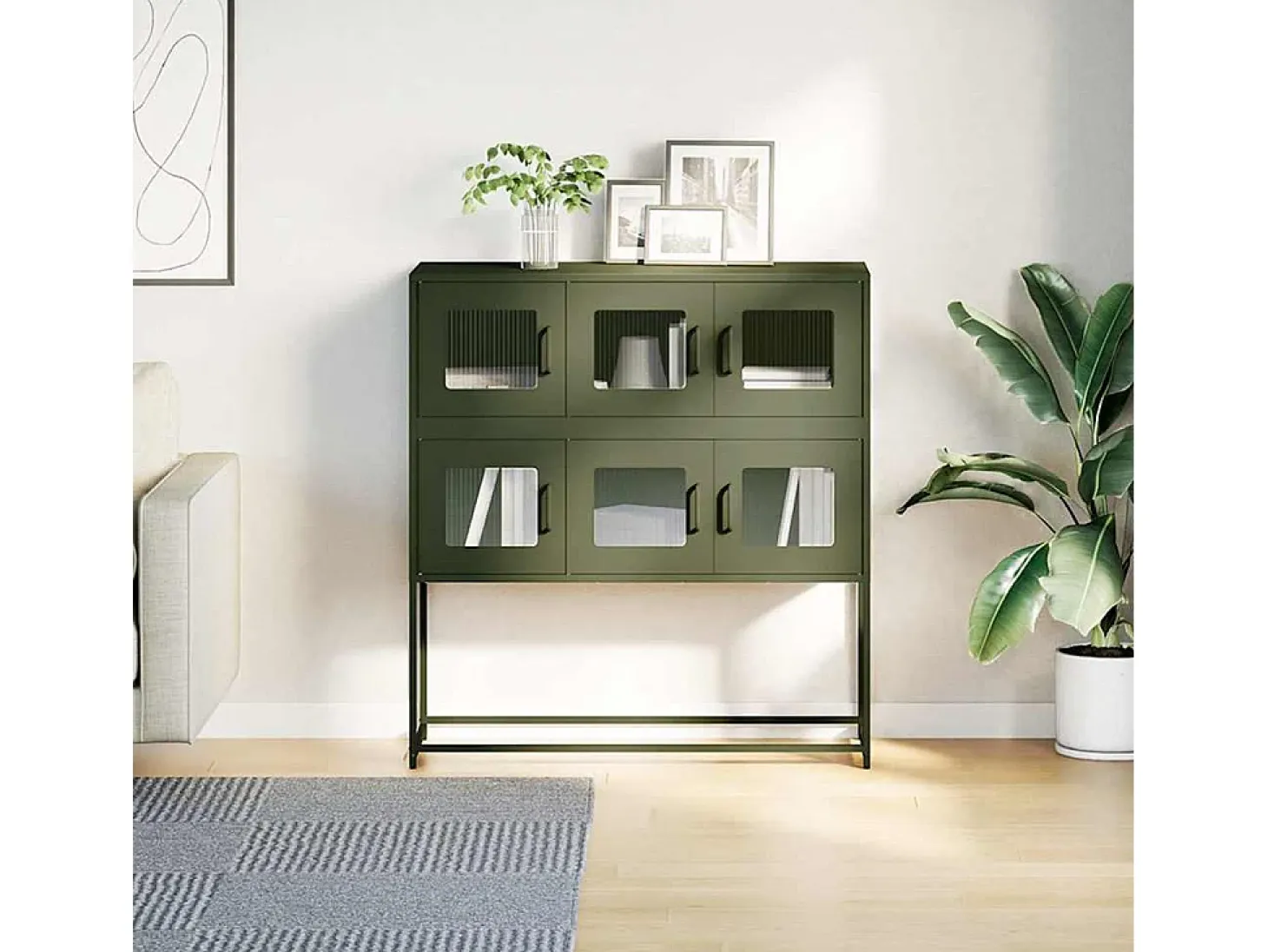 Aparador de acero laminado en frío verde oliva 100,5x39x107 cm
