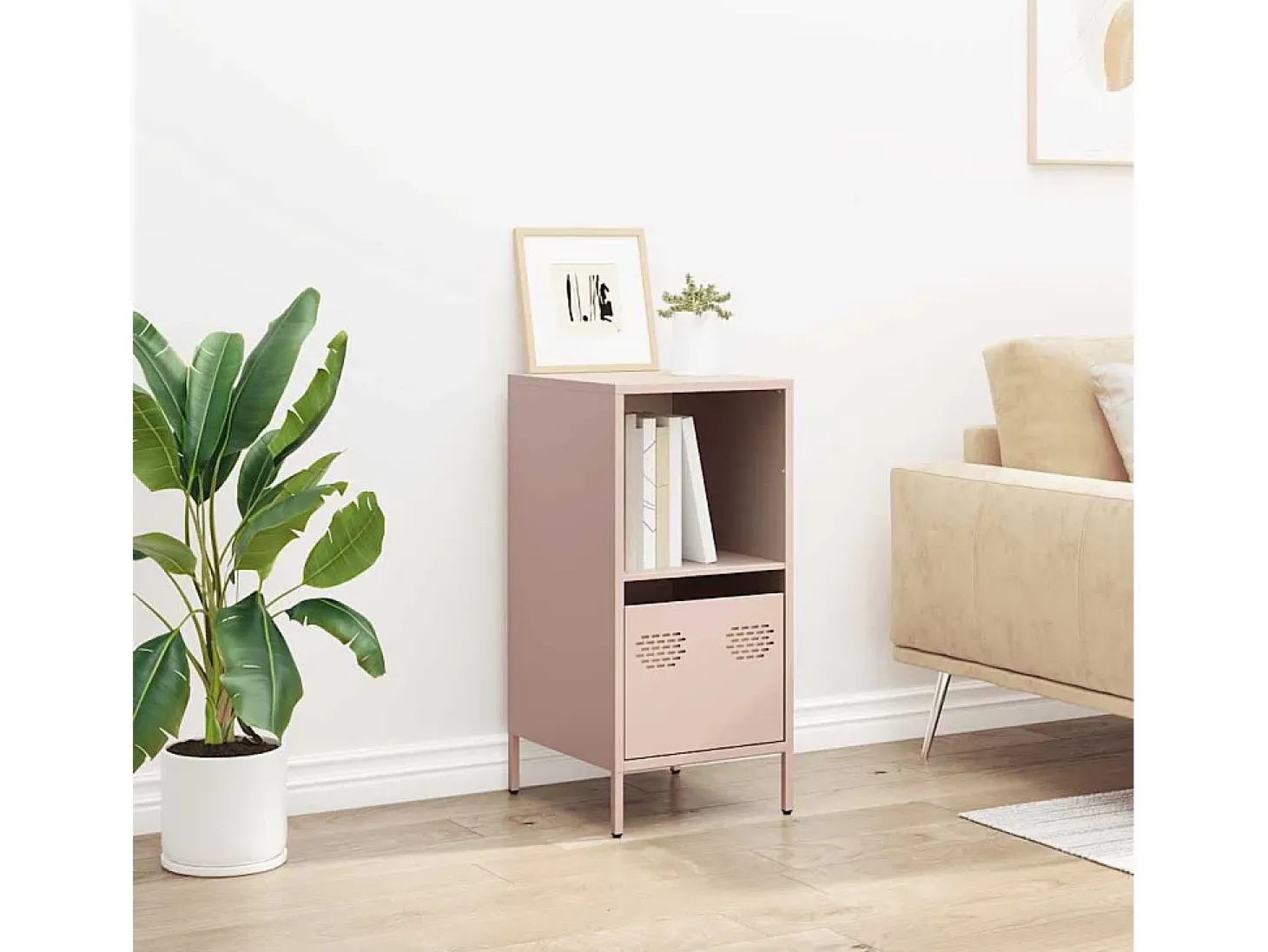 Aparador de acero laminado en frío rosa 35x39x73,5 cm