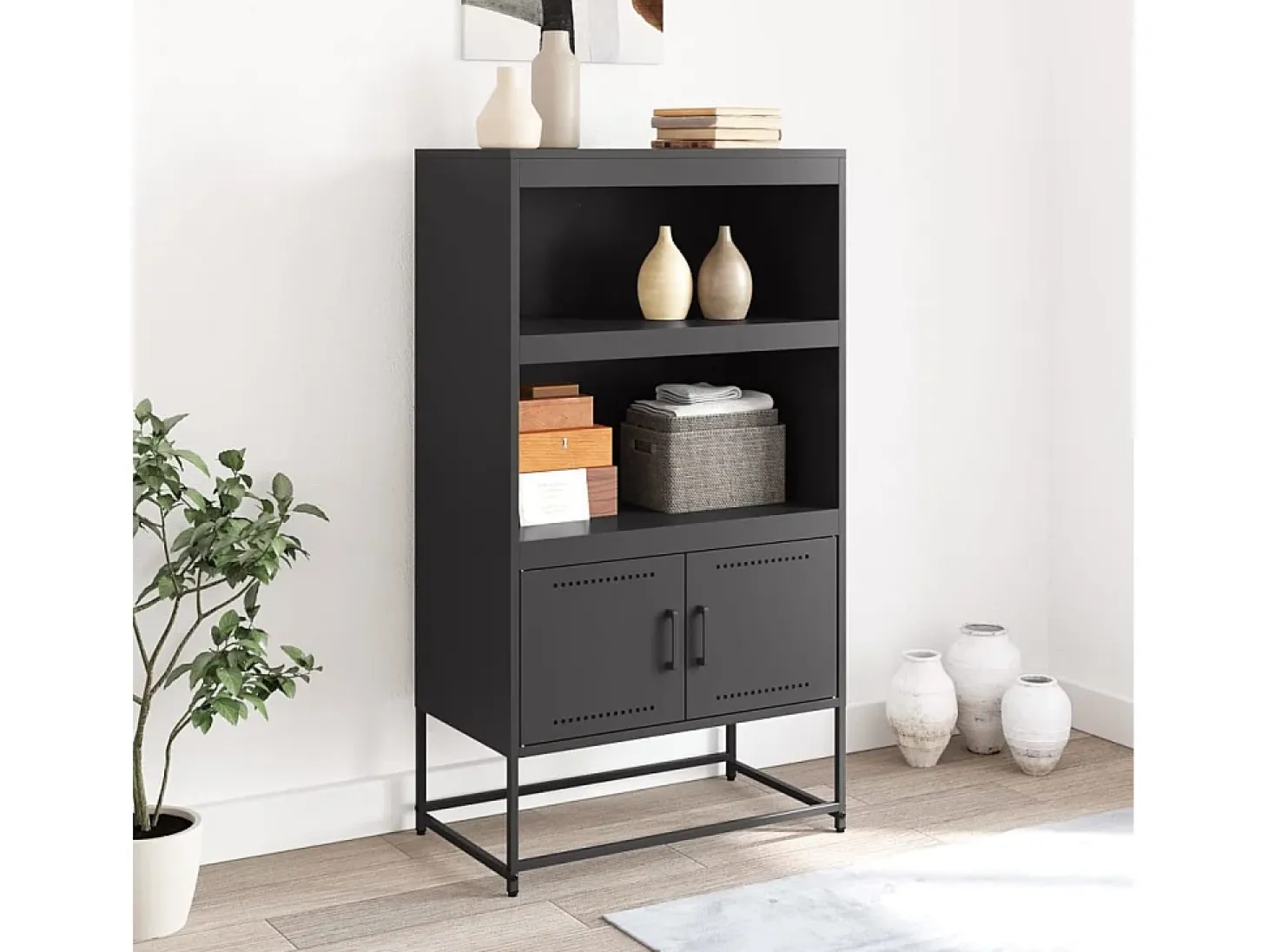 Aparador de acero negro 68,5x38,5x123,5 cm