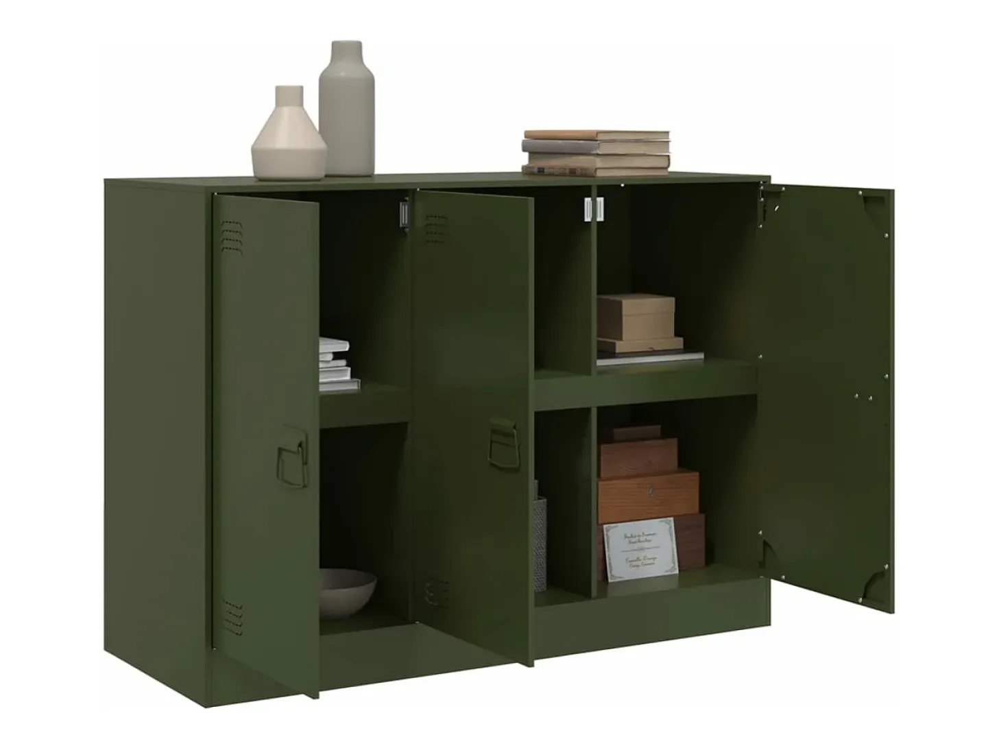 Aparador de acero verde oliva 99x39x73 cm ES430349