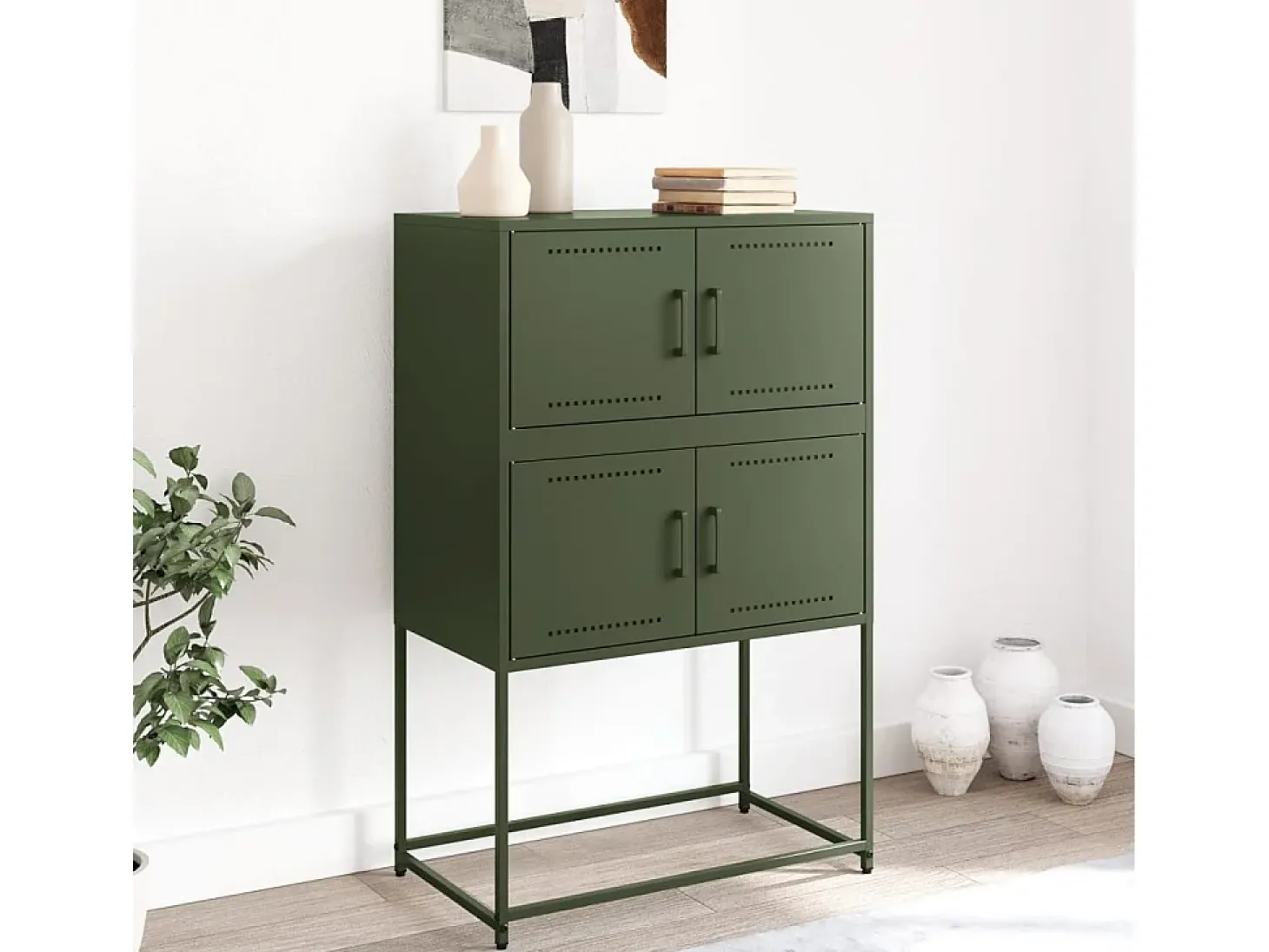 Aparador de acero verde oliva 68,5x38,5x107 cm ES606574
