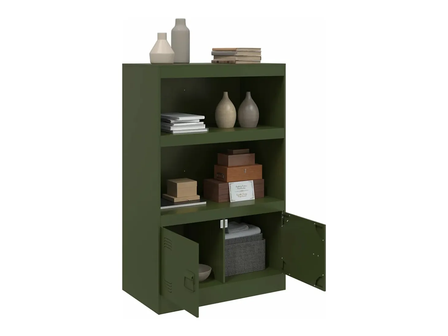 Aparador de acero verde oliva 67x39x107 cm ES794356