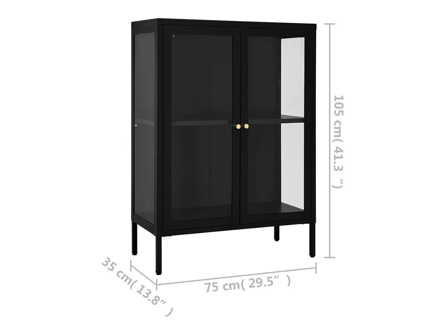 Aparador de acero y vidrio negro 75x35x105 cm