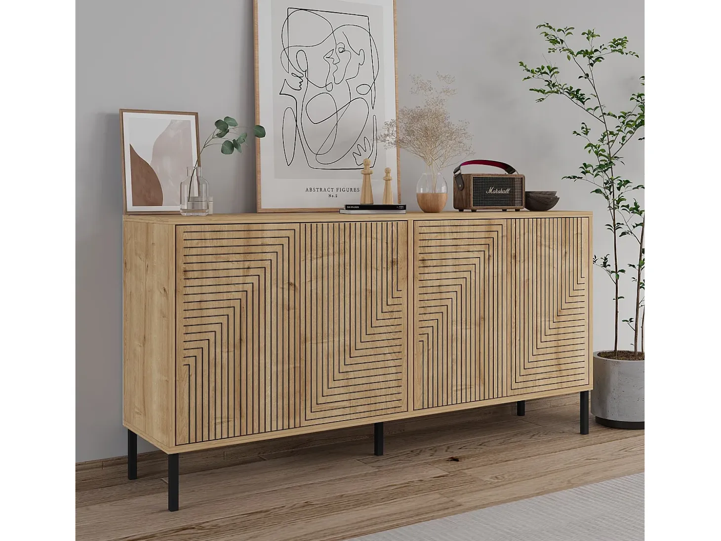 Aparador de aglomerado – 150 cm x 75 cm x 36 cm – Roble Zafiro – Aglomerado recubierto de melamina